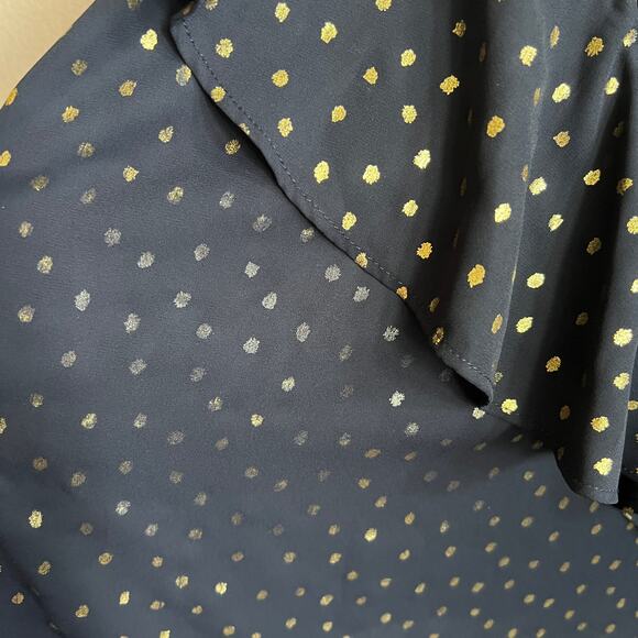 Zara‎ Navy Gold Polka Dot Ruffle Tank Top Y2K Coquette Glam Academia XS - Picture 5 of 7